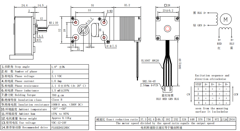 NEMA 11 Worm Gearbox Stepper Motor