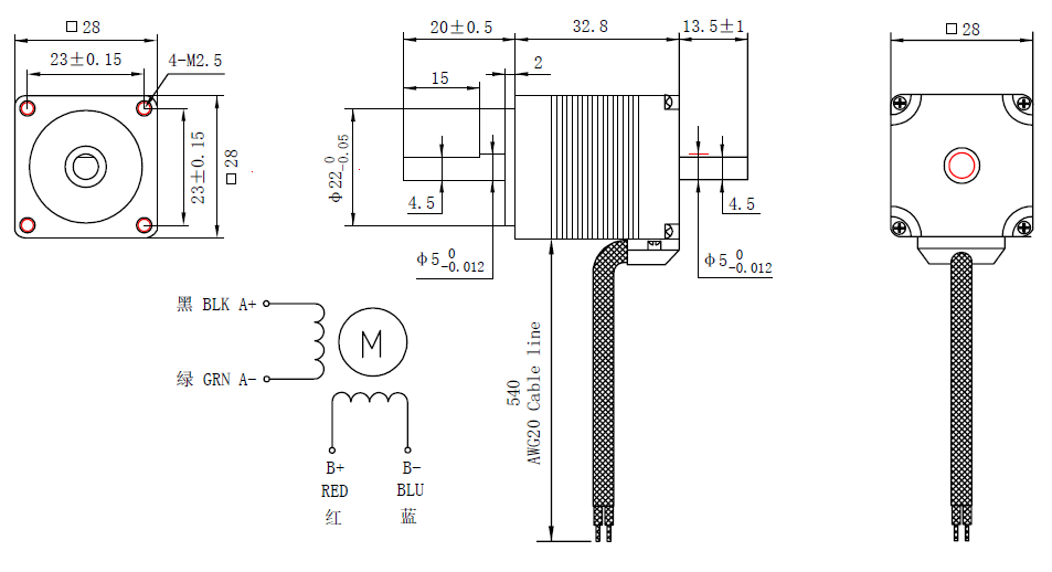 NEMA 11 Dual Shaft Stepper Motor