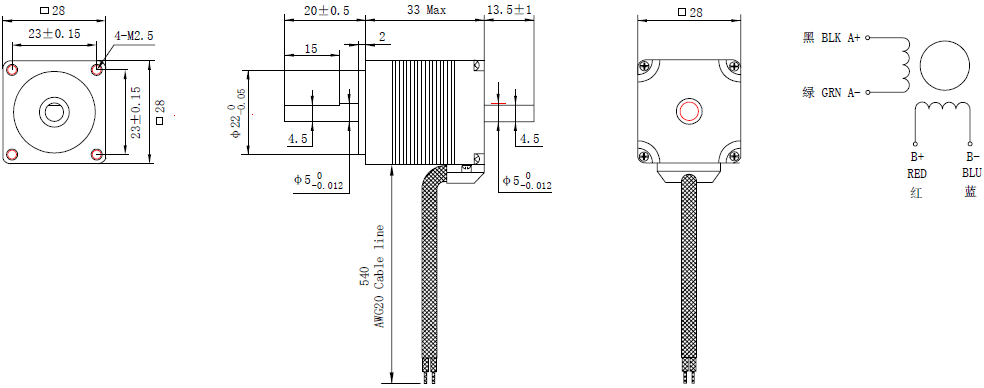 NEMA 11 Dual Shaft Stepper Motor