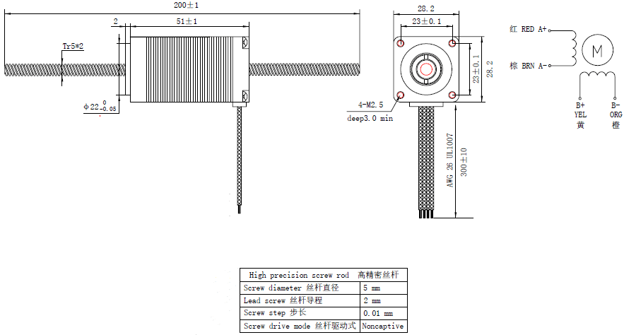 NEMA 11 Linear Stepper Motor 51mm