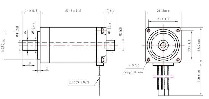 NEMA 11 Hollow Shaft Stepper Motor M8 Thread