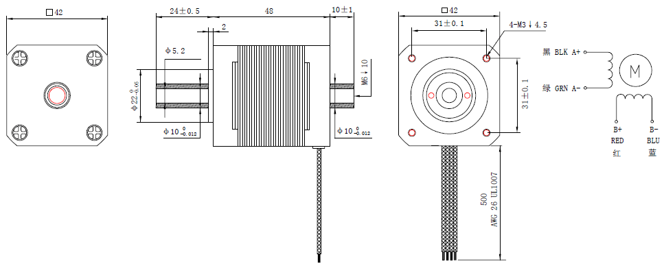 NEMA 17 Hollow Shaft Stepper Motor Dual Shaft