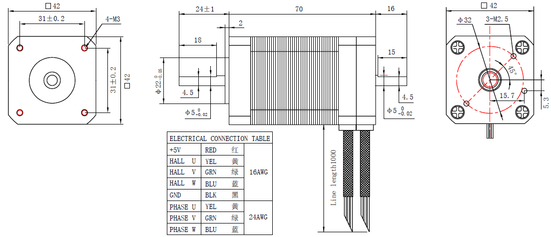 42mm BLDC Motor Rear Shaft