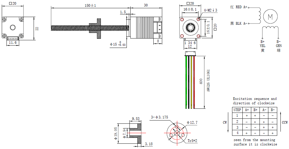 NEMA 8 Linear Motor Lead 2mm