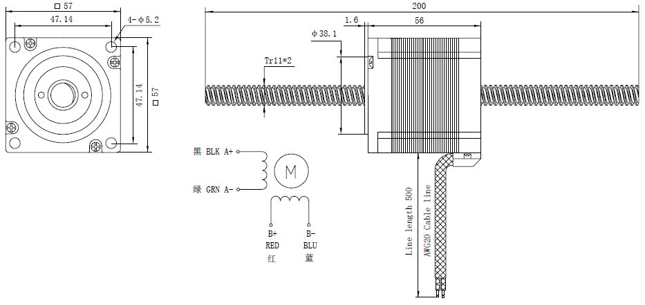NEMA 23 Linear Stepper Motor Lead 2mm