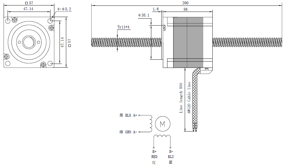 NEMA 23 Linear Stepper Motor Lead 4mm